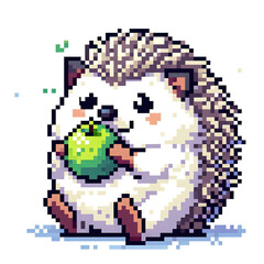 흰 배경, 고슴도치, 픽셀아트 (White background, Hedgehog, pixel art)