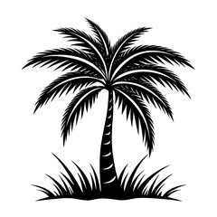 Palm Tree and Green Grass silhouette vector art