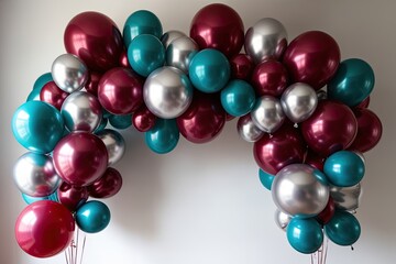 Vibrant Crimson Teal and Silver Balloons for Celebrations and Festive Events