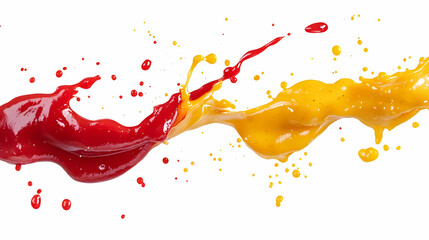 Red and Yellow Sauce Splash on White Background