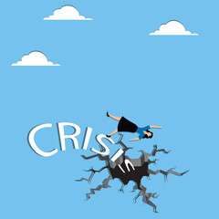Woman falls from the word crisis