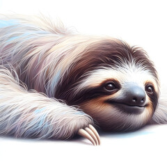 흰 배경, 나무늘보, 파스텔화 (white background, sloth, pastel painting)