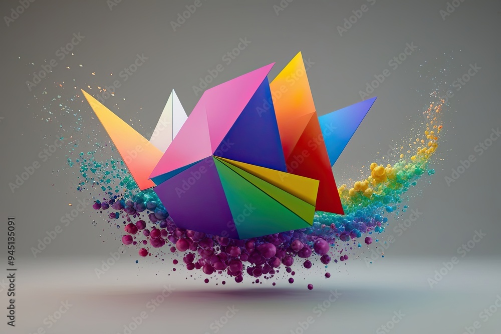 Poster stunning 3d render of abstract geometric shapes with colorful dispersion effect