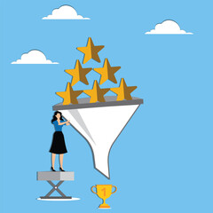 Woman using funnel of stars makes winning cup