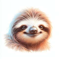 흰 배경, 나무늘보, 파스텔화 (white background, sloth, pastel painting)