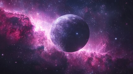 Obraz premium Cosmic moon surrounded by vibrant galaxies and distant stars, deep space and mystical atmosphere