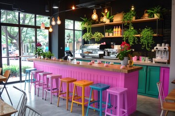 Welcoming charm in a friends-friendly cafe featuring smoothie offerings, lively decor, and a social ambiance perfect for gathering and enjoying time together.