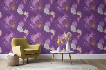 Whimsical Purple Wallpaper with Dreamy Background Illustration and Imaginative Pattern