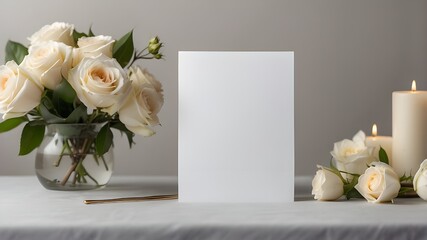 "Transform your wedding table setting with this elegant mockup of a white blank space card. 
