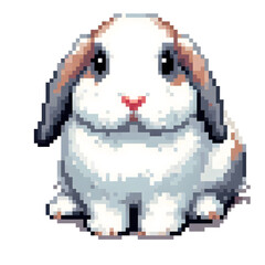 Obraz premium 흰 배경, 롭이어, 픽셀아트 (White background, lob bunny, pixel art)