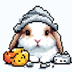 Obraz premium 흰 배경, 롭이어, 픽셀아트 (white background, lob bunny, pixel art)