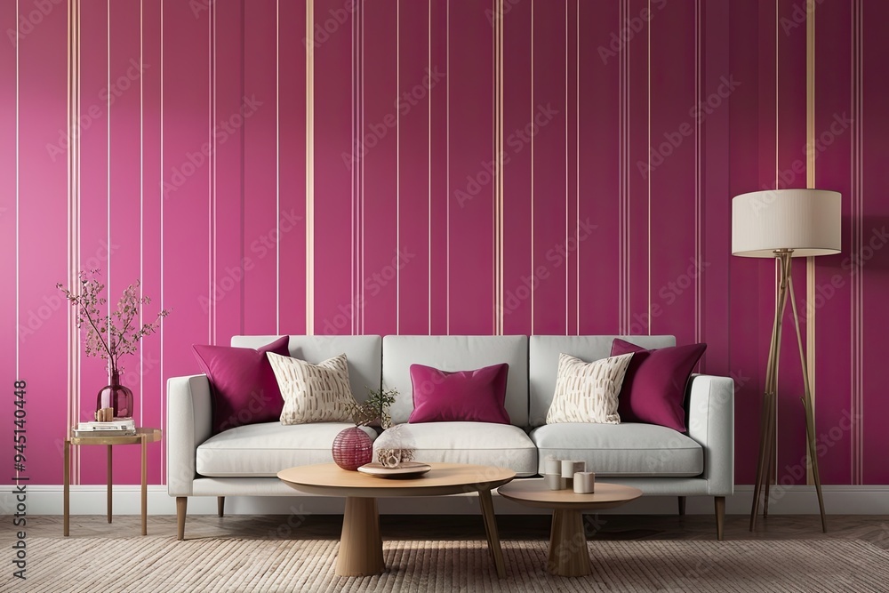 Wall mural stylish modern magenta wallpaper with elegant light pattern