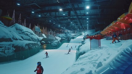 A thrilling adventure at Ski Dubai in the Mall of the Emirates. The scene features indoor skiing, snowboarding