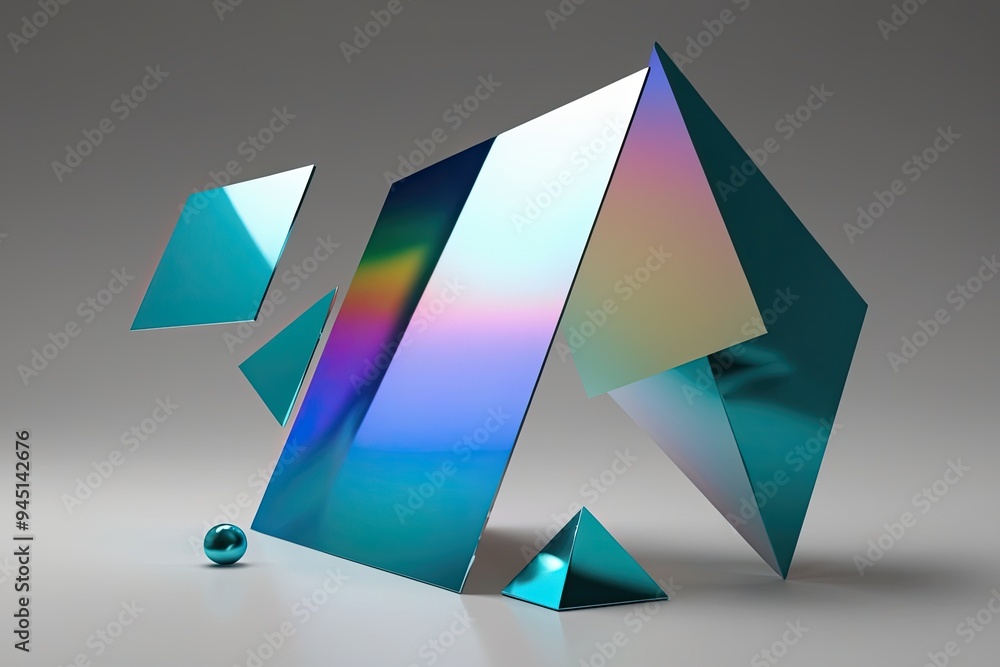 Poster stunning 3d renderings of abstract geometric shapes with glossy minimalist design and vibrant disper