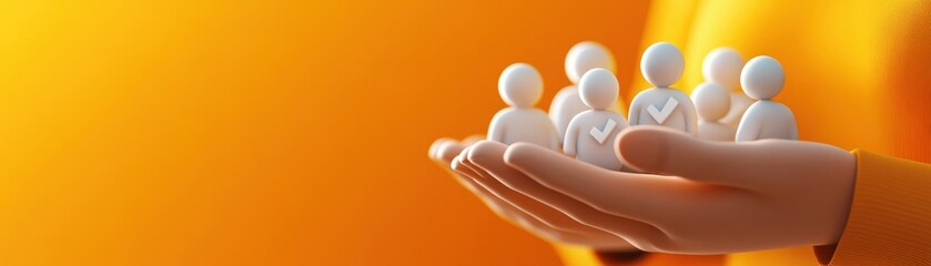 HR coaching and continuous improvement, 3D Blender style, isolated background, orange background, business figures holding improvement symbols, close-up