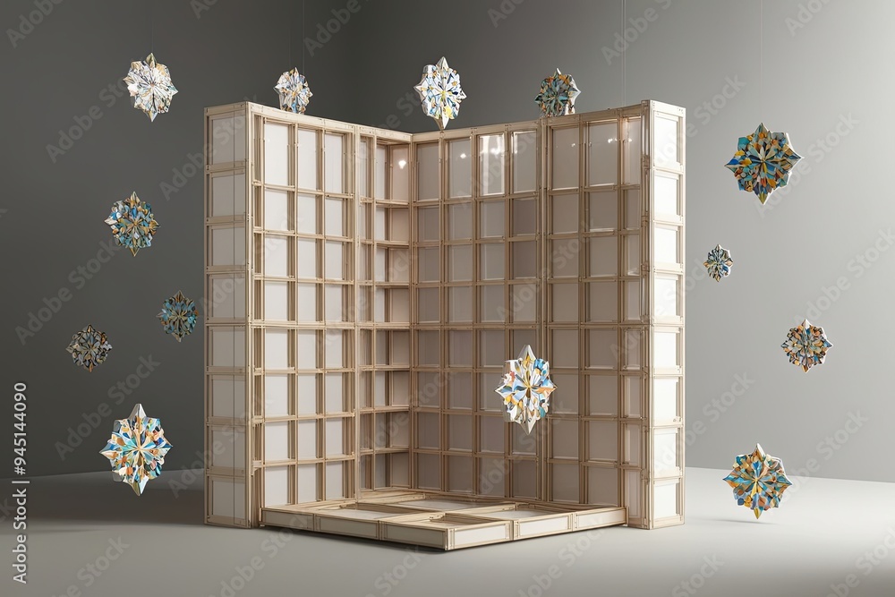 Aufkleber 3d modular framework featuring radiant mosaic shapes in a unified design