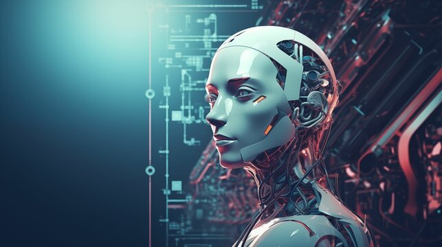 Artificial Intelligence woman robot background. Generative ai