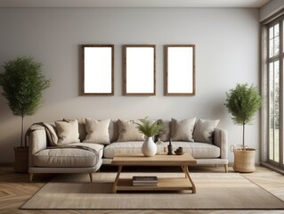 Modern Living Room with Sectional Sofa and Wooden Coffee Table