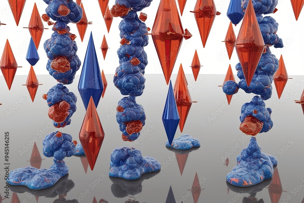 Poster 3d visualizations of fluid structural elements featuring dispersed prismatic shapes on transparent s