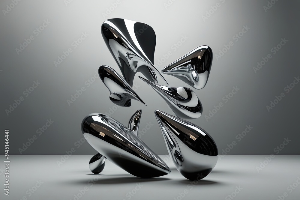 Poster 3d display of mysterious shapes with shiny glass designs on simple gradient background