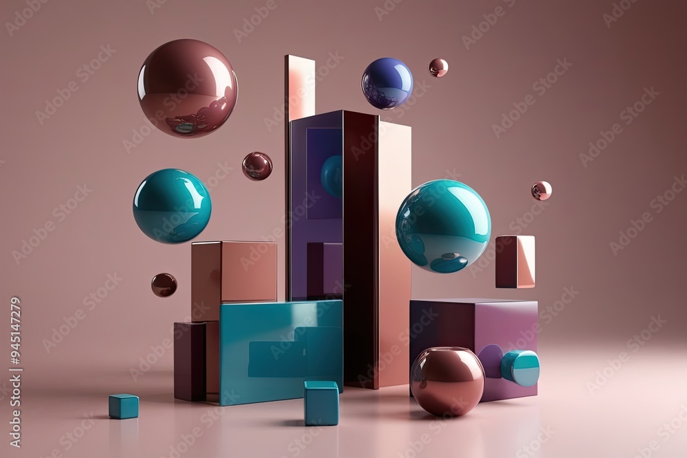 Poster 3d rendering of abstract geometric shapes with dispersion in a spectrum of glossy minimalism