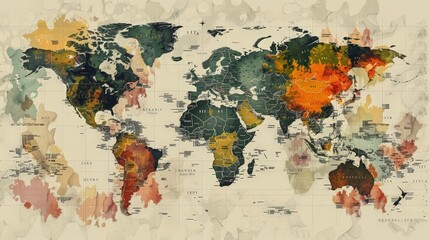 A world map overlayed with demographic data. The map displays population density, major cities