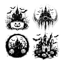 halloween party, black and white vector illustration about halloween party