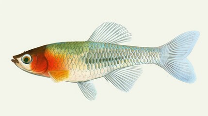 Fototapeta premium Vibrant watercolor painting of a colorful fish with dazzling scales, perfect for adding a splash of color to any room.