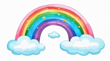 A vibrant watercolor of a rainbow emerging from soft, fluffy clouds, evoking a sense of peace and wonder in nature.