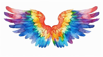 Fototapeta premium Beautiful rainbow watercolor angel wings, perfect for adding a touch of whimsy and color to any art project.