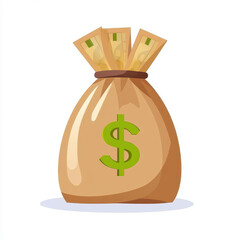 A brown money bag icon featuring a bold green dollar symbol, perfect for representing savings and financial growth.
