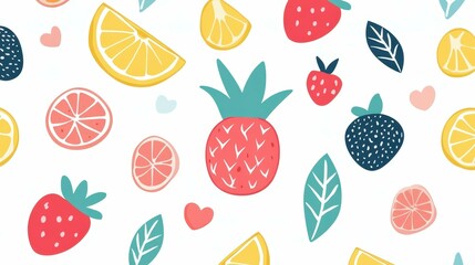 Create adorable little fruit patterns in soft pastel colors against a light background for a whimsical touch.