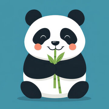 cute panda eating bamboo, blue background clip art preview