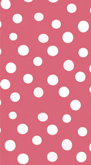 A clean vector design featuring a millennial pink background adorned with playful white polka dots in a symmetrical layout.