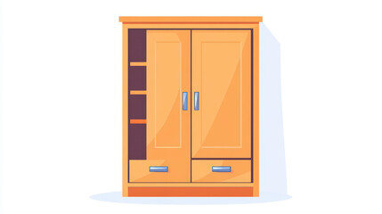 Stylish wooden wardrobe features sleek drawers and shelves, perfect for a modern home with a chic cartoonstyle touch.