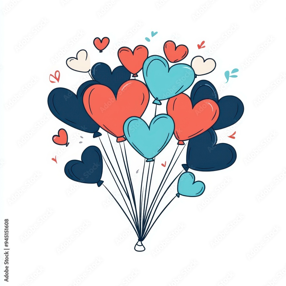 Poster Adorn your space with handdrawn heartshaped balloons in soft colors, perfect for a romantic touch in a corporate setting.