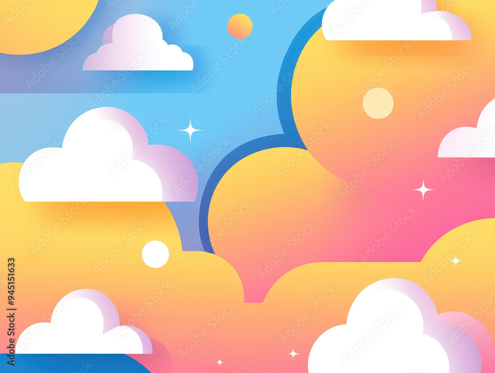 Poster experience a vibrant cloud layout with bold, high saturation colors, blending fluid graphics and a s