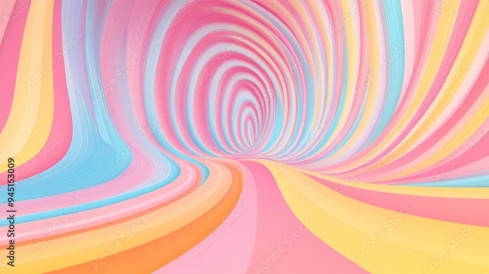 Aufkleber Vibrant 3D lines create a dynamic perspective, blending fluid colors and abstract patterns in a modern cartoon style.