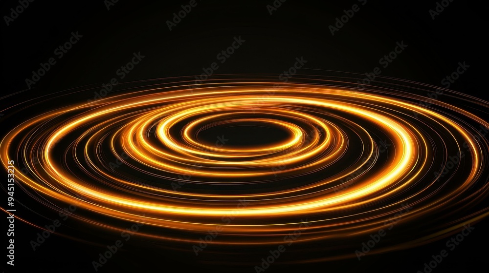 Poster a mesmerizing abstract gold circle pattern spins, creating a dynamic visual experience against a bla