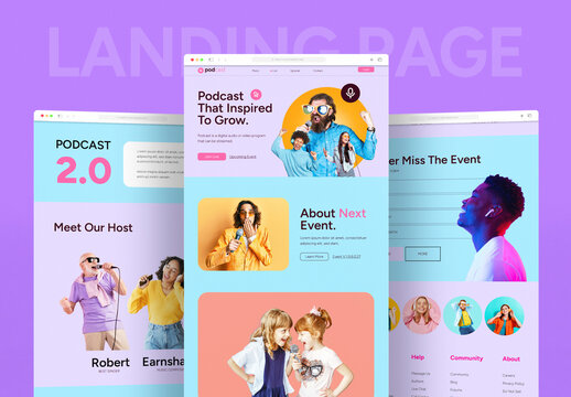 Podcast Music Landing Page UI Template