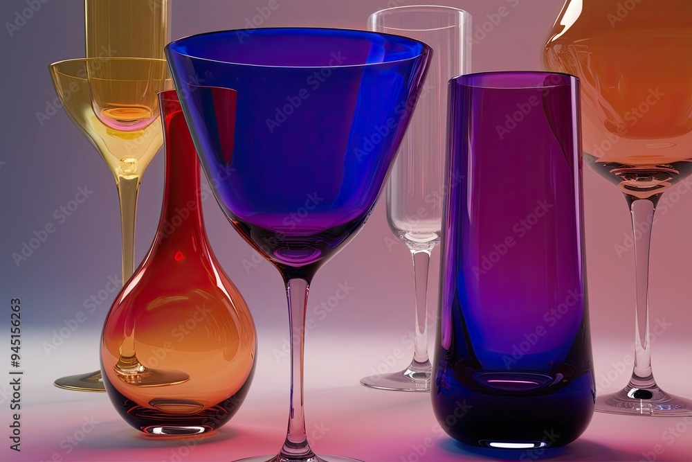 Poster vibrant spectrum 3d render of abstract glass dispersion objects