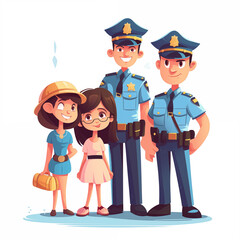 Cartoon Police Officers Protecting Children