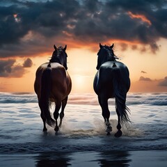 Horses in sea
