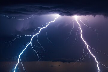 Fototapeta premium Night Storm Lightning Strike Blue Thunderbolt Electric Energy Effect