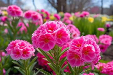 Vibrant Spring Garden Featuring Stunning Blooming Pink Flowers