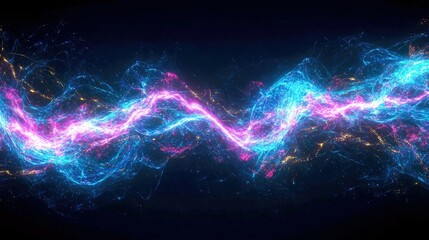 Abstract Neon Wave with Glowing Particles