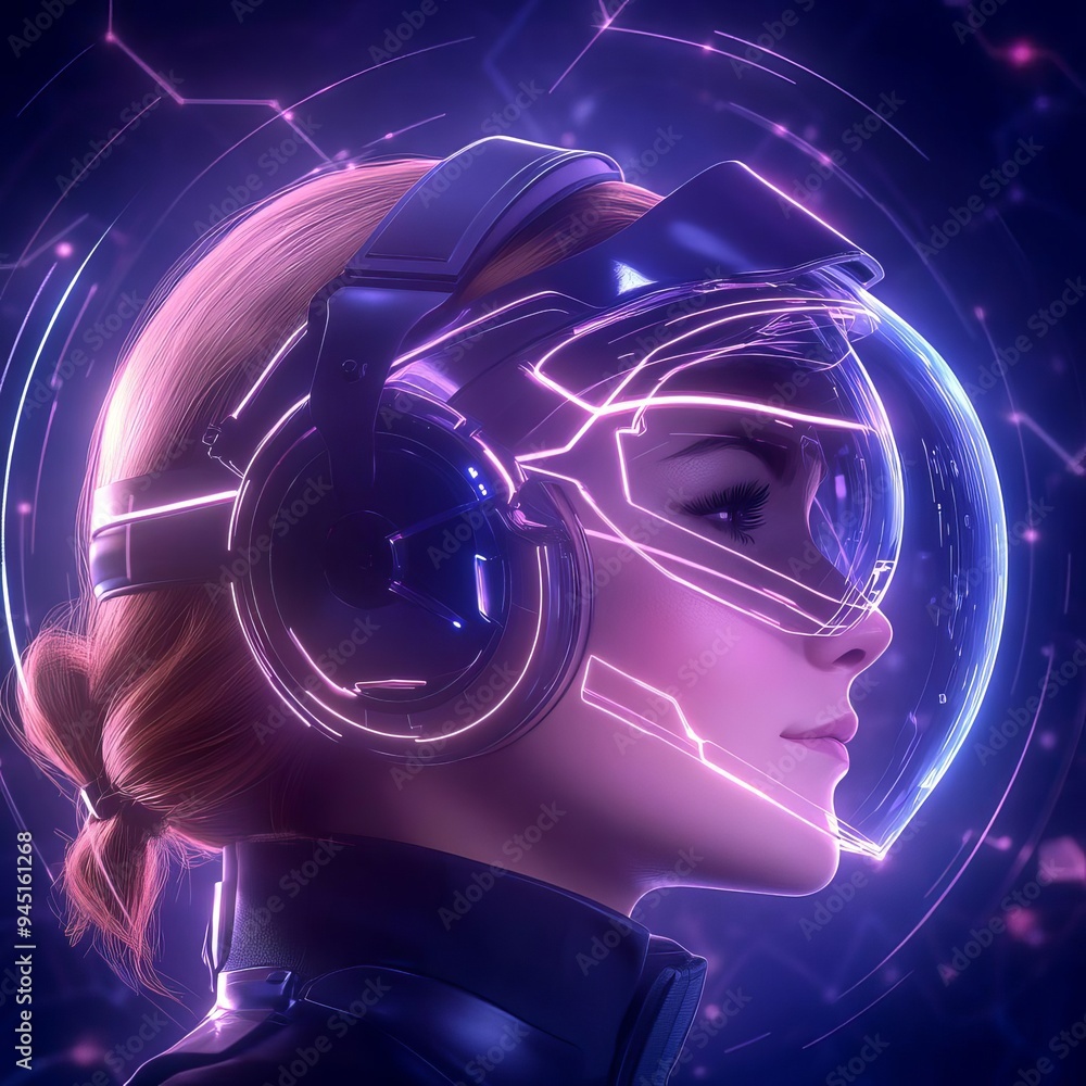 Poster engaging virtual podcast interface with holographic elements for dynamic narrative discussions and i