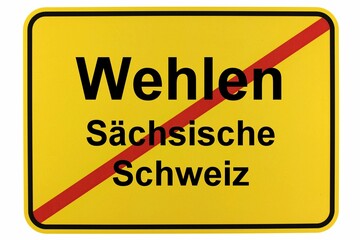 Illustration eines Ortsausgangsschildes von Wehlen in der Sächsischen Schweiz