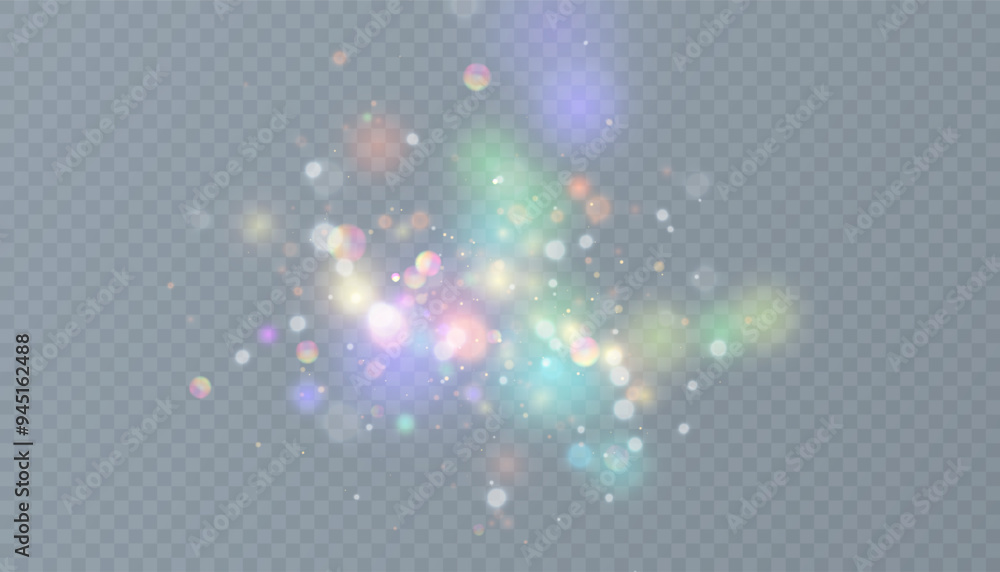 Poster Glowing light effect with many bright particles isolated on transparent background. Vector star cloud with glare. For holiday and advertising design.