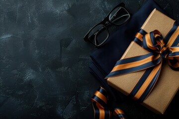  Stylish bow tie on a gift box with eyeglasses for an elegant and fashionable men's gift idea